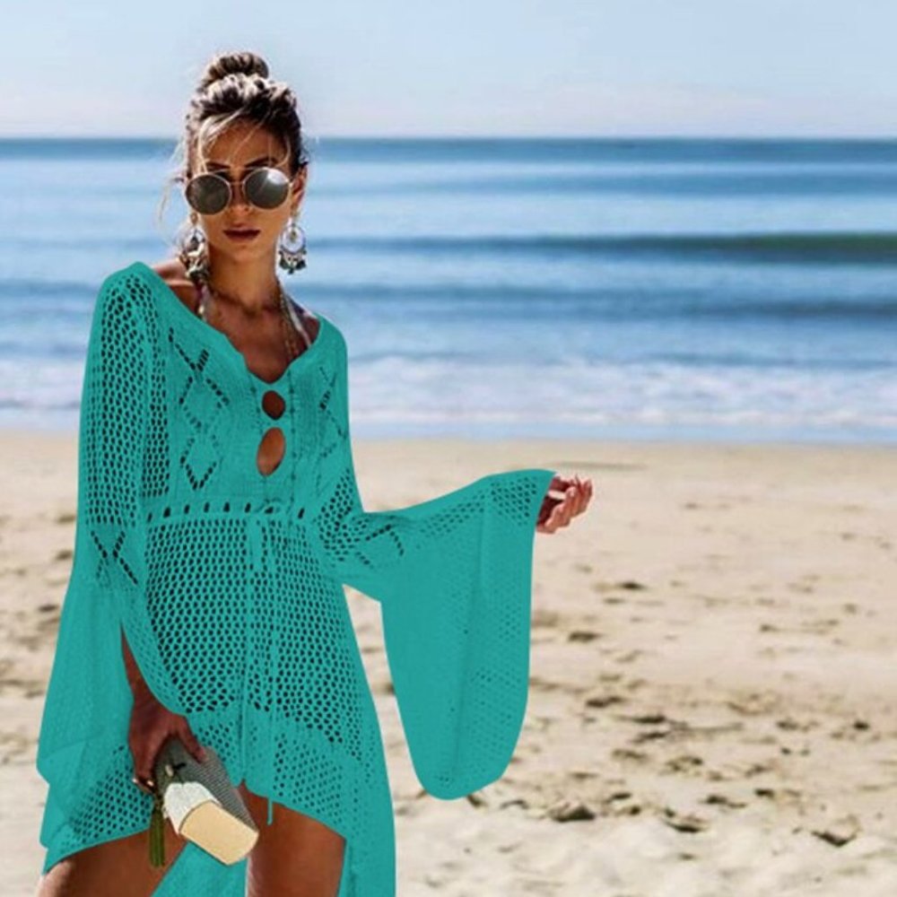 High Quality Crochet Knitted Beach Dress Orange - Picture 8 of 16